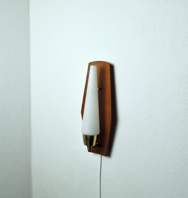 Scandinavian Modern Wall Light in Teak, Brass & Opaline Glass, Denmark, 1960s-HPQ-1396798