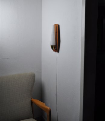 Scandinavian Modern Wall Light in Teak, Brass & Opaline Glass, Denmark, 1960s-HPQ-1396798