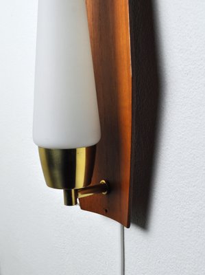 Scandinavian Modern Wall Light in Teak, Brass & Opaline Glass, Denmark, 1960s-HPQ-1396798