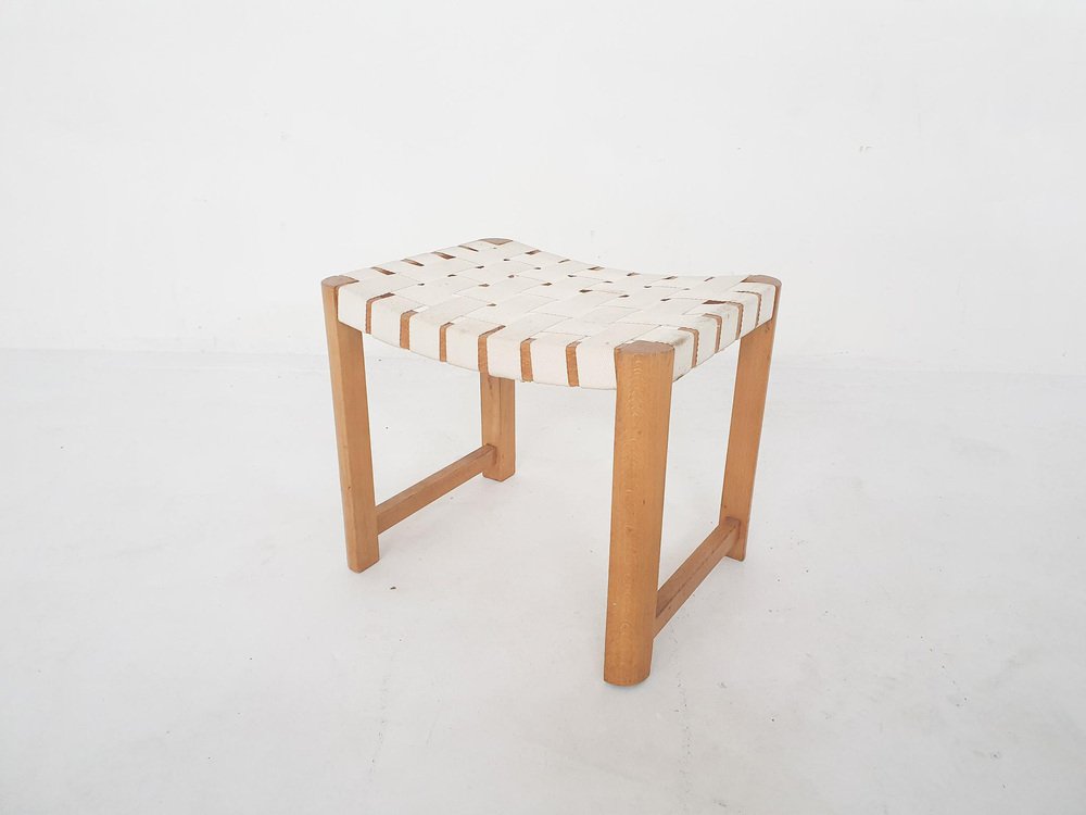 Scandinavian Modern Wooden Stool with White Bands, 1970s