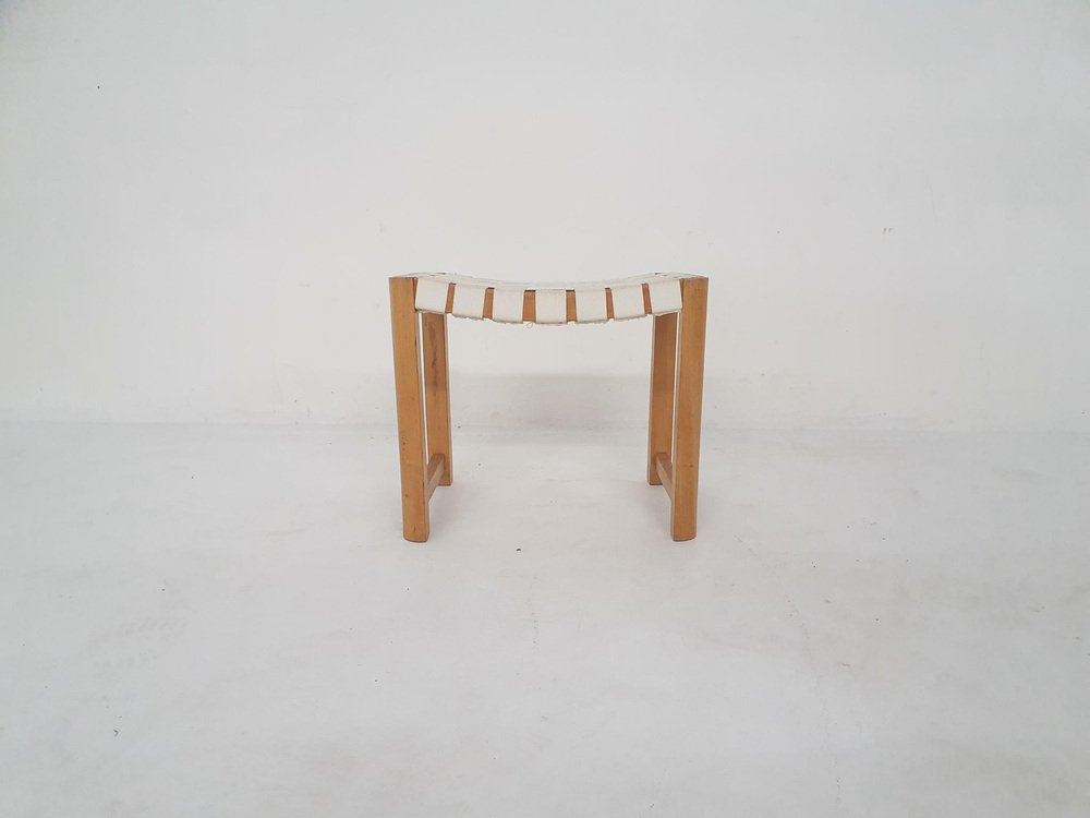 Scandinavian Modern Wooden Stool with White Bands, 1970s