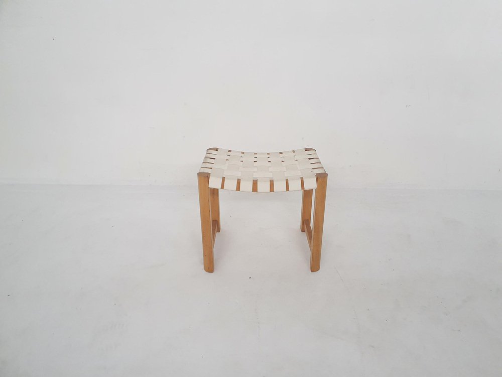 Scandinavian Modern Wooden Stool with White Bands, 1970s