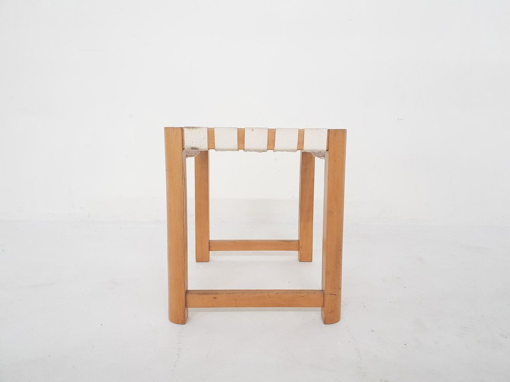 Scandinavian Modern Wooden Stool with White Bands, 1970s