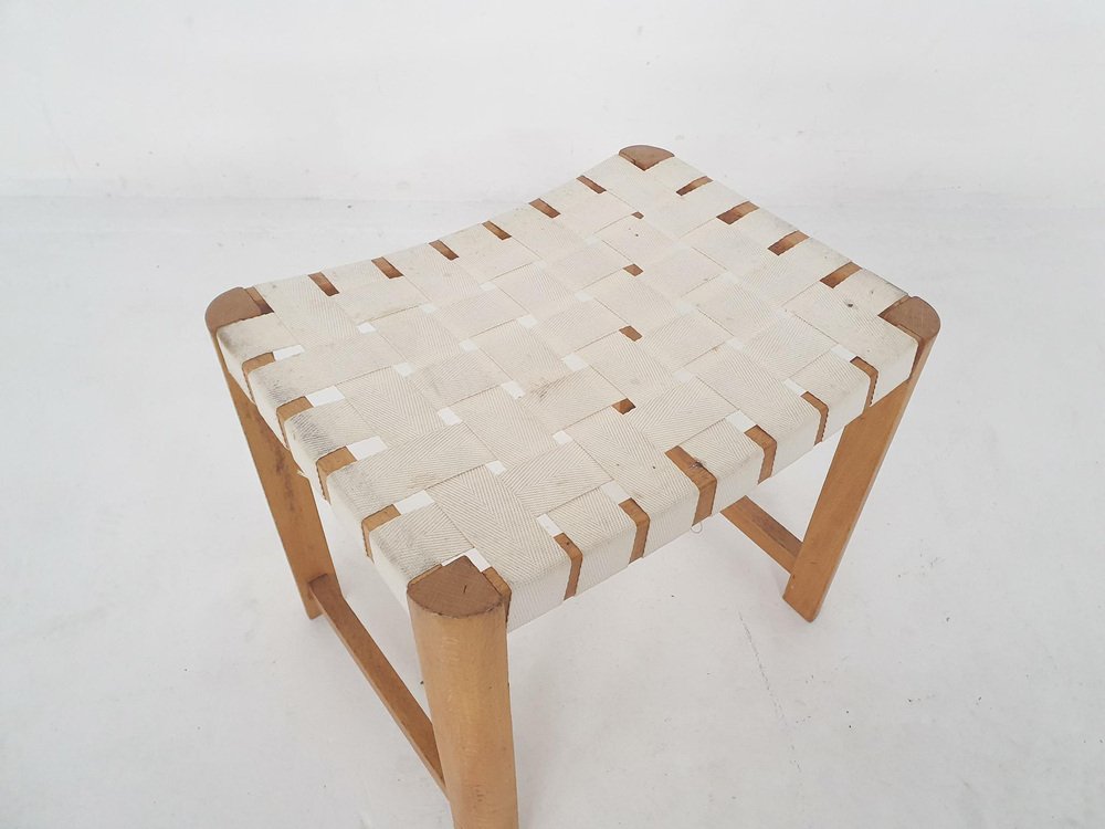 Scandinavian Modern Wooden Stool with White Bands, 1970s