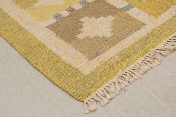 Scandinavian Modern Yellow and Beige Rölakan Flatweave Rug, Sweden, 1960s-RUK-2026431