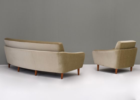 Scandinavian Mohair Curved Sofa and Armchair, Denmark, 1950s, Set of 2-TE-1349055