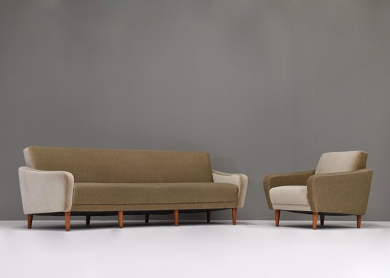 Scandinavian Mohair Curved Sofa and Armchair, Denmark, 1950s, Set of 2-TE-1349055