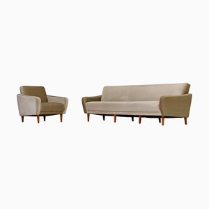 Scandinavian Mohair Curved Sofa and Armchair, Denmark, 1950s, Set of 2-TE-1349055