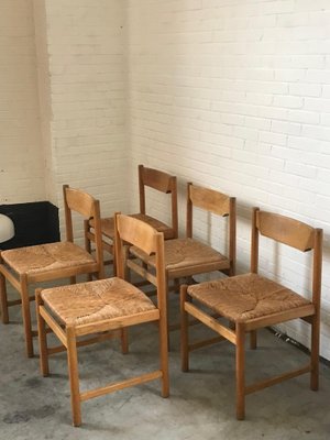 Scandinavian Oak and Rattan Dining Chairs, 1970s, Set of 5-DVX-2020622