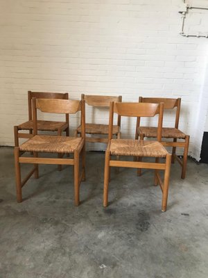 Scandinavian Oak and Rattan Dining Chairs, 1970s, Set of 5-DVX-2020622