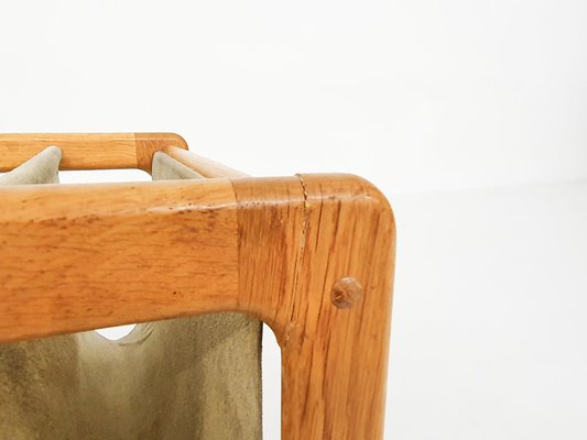 Scandinavian Oak and Suede Magazine Stand, 1960s-ZO-991506