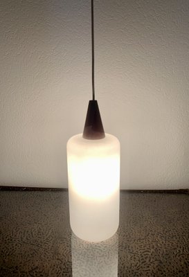 Scandinavian Opaline and Teak Pendant Lamp, 1960s-OJT-1822758