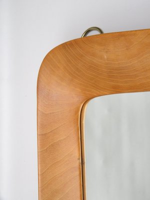 Scandinavian Organic Shaped Teak, Leather & Brass Wall Mirror, 1960s-EY-986881