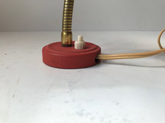 Scandinavian Pastel Red Wall Lamp in Brass & Aluminum, 1950s-LCR-942351