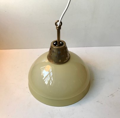 Scandinavian Pendant Light in Cased Glass & Brass, 1960s-LCR-992685