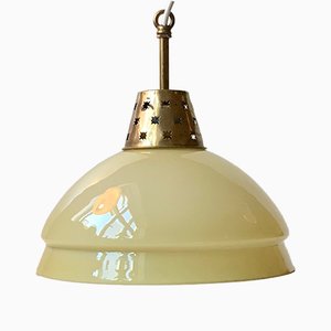 Scandinavian Pendant Light in Cased Glass & Brass, 1960s-LCR-992685