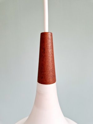 Scandinavian Pendant Lights in Teak and White Opaline Glass from Holmegaard, 1960s, Set of 2-FAX-2035873