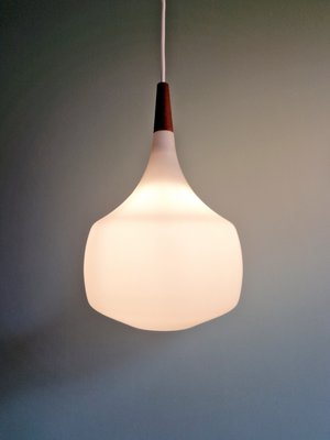 Scandinavian Pendant Lights in Teak and White Opaline Glass from Holmegaard, 1960s, Set of 2-FAX-2035873