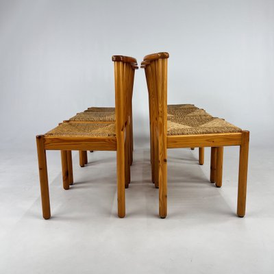 Scandinavian Pine and Rush Dining Chairs, 1970s, Set of 6-RMX-1728791