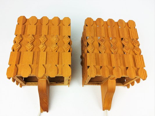 Scandinavian Pine Sconces, 1960s, Set of 2-YBU-691629