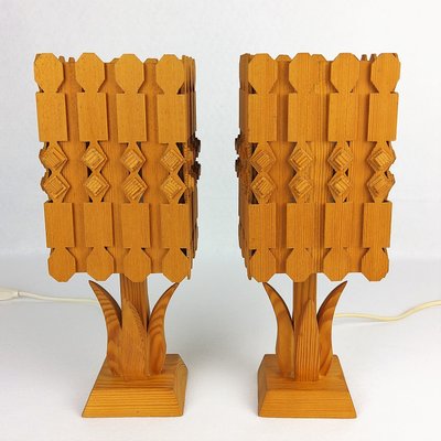 Scandinavian Pine Table Lamps, 1960s, Set of 2-YBU-691614