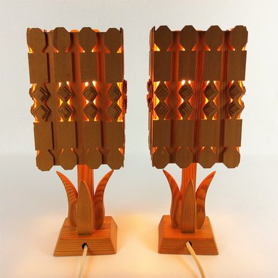 Scandinavian Pine Table Lamps, 1960s, Set of 2-YBU-691614