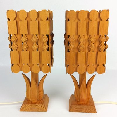 Scandinavian Pine Table Lamps, 1960s, Set of 2-YBU-691614