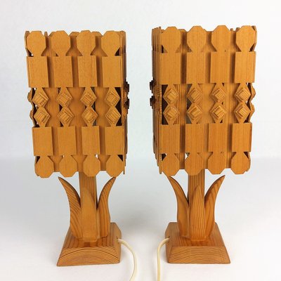 Scandinavian Pine Table Lamps, 1960s, Set of 2-YBU-691614