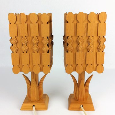 Scandinavian Pine Table Lamps, 1960s, Set of 2-YBU-691614