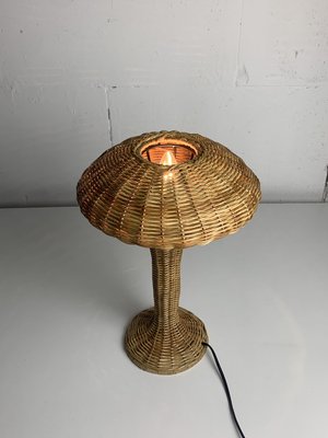 Scandinavian Rattan Wicker Mushroom Table Lamp, 1970s-BHG-2036114