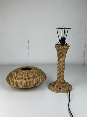 Scandinavian Rattan Wicker Mushroom Table Lamp, 1970s-BHG-2036114