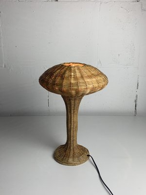 Scandinavian Rattan Wicker Mushroom Table Lamp, 1970s-BHG-2036114