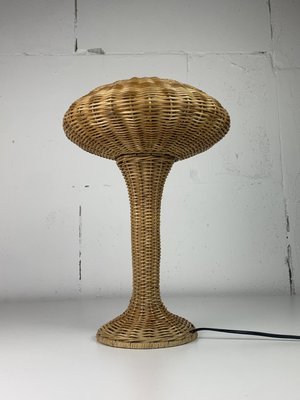 Scandinavian Rattan Wicker Mushroom Table Lamp, 1970s-BHG-2036114