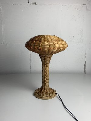 Scandinavian Rattan Wicker Mushroom Table Lamp, 1970s-BHG-2036114