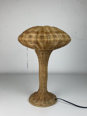 Scandinavian Rattan Wicker Mushroom Table Lamp, 1970s-BHG-2036114