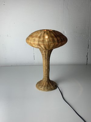 Scandinavian Rattan Wicker Mushroom Table Lamp, 1970s-BHG-2036114