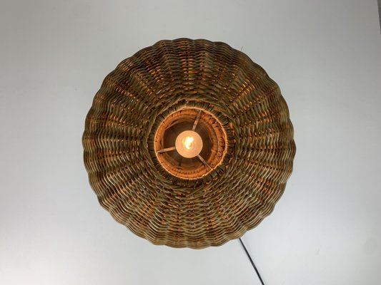 Scandinavian Rattan Wicker Mushroom Table Lamp, 1970s-BHG-2036114