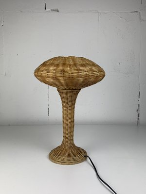 Scandinavian Rattan Wicker Mushroom Table Lamp, 1970s-BHG-2036114