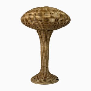 Scandinavian Rattan Wicker Mushroom Table Lamp, 1970s-BHG-2036114