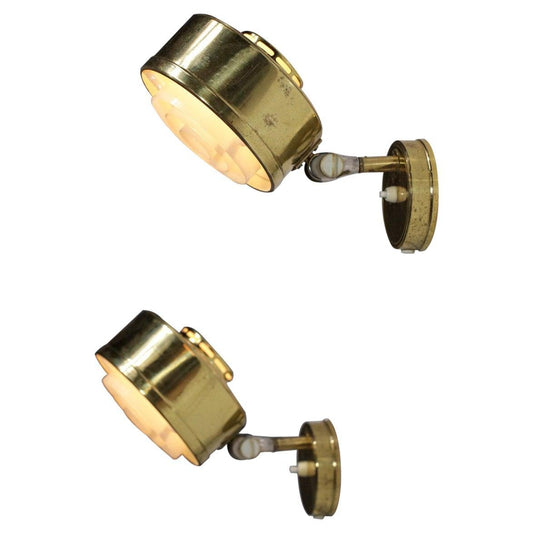 Scandinavian Round Brass Sconces from Asea, 1960s, Set of 2