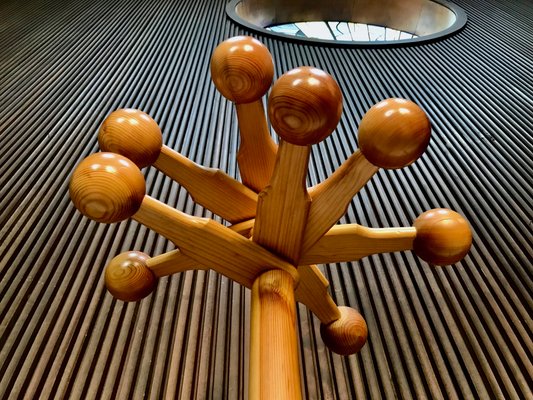 Scandinavian Sculptural Pine Wood Coat Rack with Rotatable Ball-Shaped Hooks, 1970s-JP-1000318