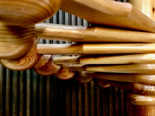 Scandinavian Sculptural Pine Wood Coat Rack with Rotatable Ball-Shaped Hooks, 1970s-JP-1000318