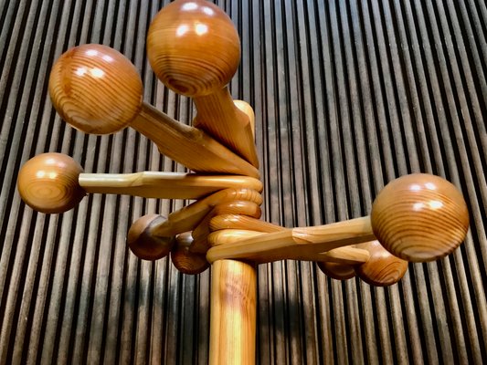 Scandinavian Sculptural Pine Wood Coat Rack with Rotatable Ball-Shaped Hooks, 1970s-JP-1000318