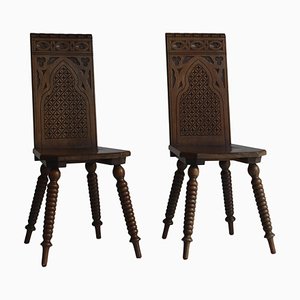 Scandinavian Sculptural Side Chairs in Carved Dark Stained Oak, Set of 2-WRF-1290107