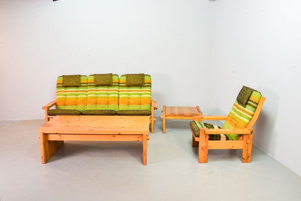 Scandinavian Seating Group in Pinewood & Rainbow Fabric by Yngve Ekström for Swedese, 1970s, Set of 5-IXC-1377489