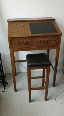 Scandinavian Secretary Desk with Stool, 1960s, Set of 2-GJF-1744320