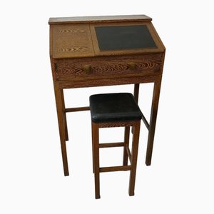 Scandinavian Secretary Desk with Stool, 1960s, Set of 2-GJF-1744320