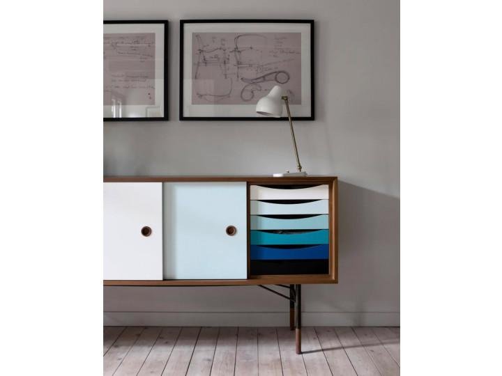 Scandinavian Sideboard F1 in Walnut with Blues Doors and Drawers