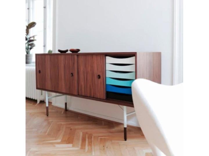 Scandinavian Sideboard F1 in Walnut with Blues Doors and Drawers