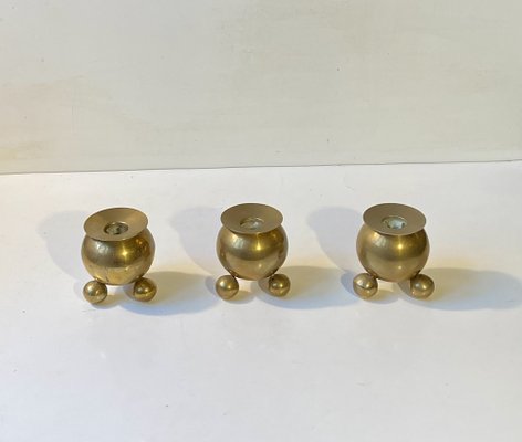 Scandinavian Space Age Brass Cauldron Candlesticks, 1950s, Set of 3-LCR-1787670